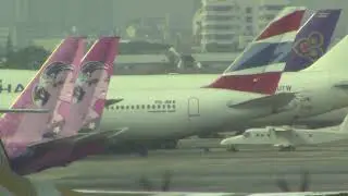 Parking Jets at Bangkok [DMK] nokscoot 737 / Orient Thai 747, 767 / Siam Air 737