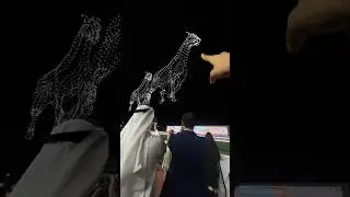 3 horse spotted fly on top of meydan racecourse preparing for dubai world cup