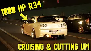 Insane 1000HP Nissan R34 GTR Cutting Through Heavy Traffic On Shutoko Highway!