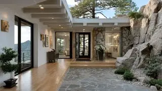 Hillside Modern Minimalist Home | Natural Stone and Wood Harmony in Luxury Form