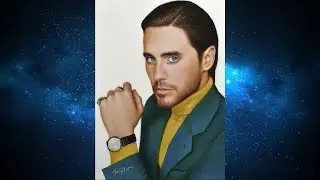 Colored pencil portrait of Jared Leto Time-lapse video Портрет Джареда Лето цветными карандашами