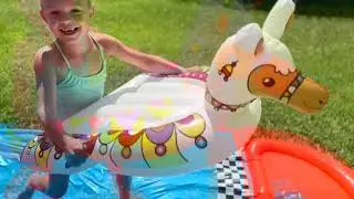 Slip and Slide with Keke! [H2OGO! Llama Rama Double Race Water Slide]