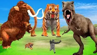 Paint & Animals Duck, Cow, Gorilla, Lion, chicken, Elephant, Fountain Crossing Turtle Cartoon 