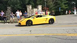 FOOD TRUCK AND YELLOW LAMBORGHINI GALLARDO COUPE ACCELERATION AND EXHAUST LEAVING CONCOURS EVENT!