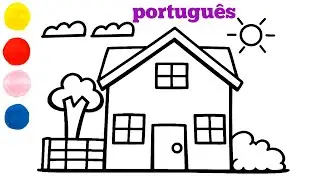 Como desenhar e colorir uma casa tradicional para crianças