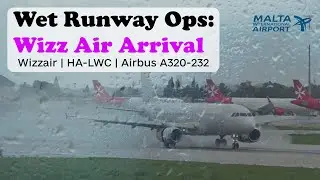 Rainy Day Operations 🌧️ Wizz Air A320 (HA-LWC) Epic Water Spray in Malta
