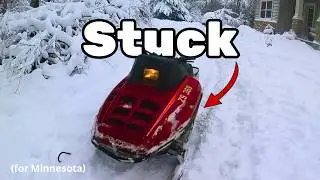 DEEP Snow Ride With a $25 Snowmobile (I got STUCK)