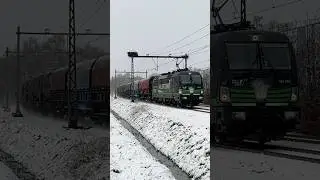 Beautiful RFO Cargo train in the snow with horns