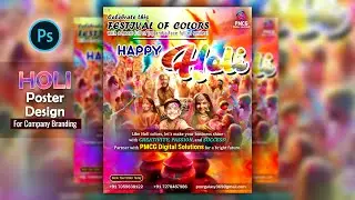 Happy Holi Poster Design For Company Branding | Social Media Poster Design | Photoshop Tutorial