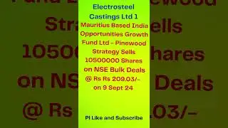 Electrosteel Castings Ltd 1 I FII Sells Shares I #multibaggers