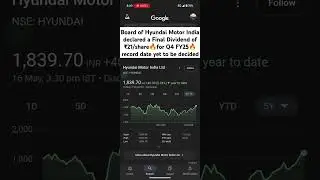 Board of Hyundai Motor India declared a Final Dividend of ₹21/share🔥for Q4 FY25🔥 #nifty50 #nse #bse
