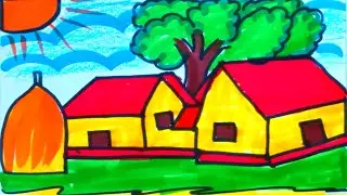 How to draw Village Scenery | Easy & Beautiful Rural Landscape Art 🎨🌿
