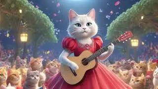 Cute cat playing guitar solo