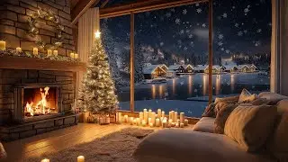 Frozen Lake House Christmas 🎄 Fireplace Sounds & Snowy Village View for Insomnia Relief 2026