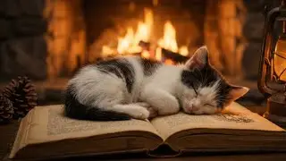 Instant Sleep: Cute Kitten by Fireplace 😴 Cozy Winter Ambience & Purring Sounds.