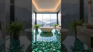 Luxury Bathroom Interior Design: 3D Epoxy Floor with Natural Stone Effect ✨#epoxyresin #epoxy