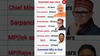 Important age limit in Indian Constitution|president age|Chief minister age|Prime minister age#upsc
