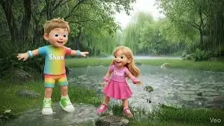 Shon and Dee play and splashing in the pond