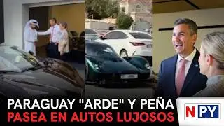 Santiago Peña prueba lujosos autos en Dubái, Emiratos Árabes Unidos.