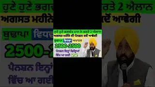 2500 ਅਗਸਤ ਪੈਨਸ਼ਨ | 1100 women scheme in punjab 2024 |1000 ਮਹਿਲਾ ਪੈਨਸ਼ਨ ਸਕੀਮ | 2500 budhapa pension