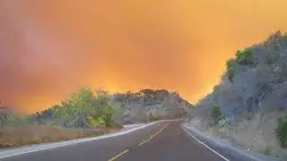 Thomas Fire. Evacuating from Ojai, CA, on Hwy 150. Surreal