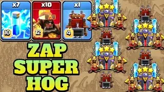 Zap Super Hog Rider Attack With Log Launcher!! 10 Super Hog + 7 Zap Spell - Th15 Attack Strategy