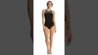 Speedo Women's Endurance+ Stripe High Neck One Piece Chlorine Resistant Swimsuit | SwimOutlet.com
