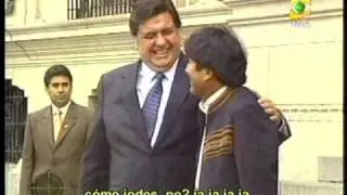 Evo Morales en Lima, mof&aacute;ndose de Alan Garc&iacute;a