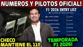 LISTA OFICIAL PILOTOS F1 y NUMEROS F1 2026!! CHECO PEREZ MANTIENE EL 11!! PARRILLA OFICIAL 2026