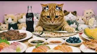 Fat cat eating mukbang seafood ASMR 😺