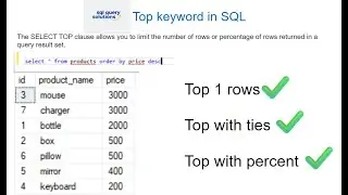 Top  clause in SQL | Top with ties example | Top with percent | SQL Query Solutions