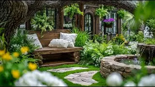 Relaxing Backyard Small Garden Ambience 🌿 | Peaceful Water Fountain & Gentle Birds Chirping