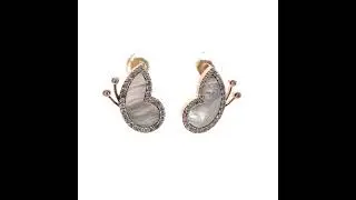 Mother of Pearl Inlay Shimmer & Diamond Butterfly Heart Stud Earrings in 14k Gold