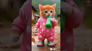 🥰 Beautiful Pink💖 white dots Baby Pajama Cute Cat😍🐈 Drinking Green milk🤤 261 #cat#dudidudidam#shorts