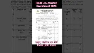 🧪 RSSB Lab Assistant Recruitment 2026 | 804 Vacancies | 12th Pass | Apply Online #india