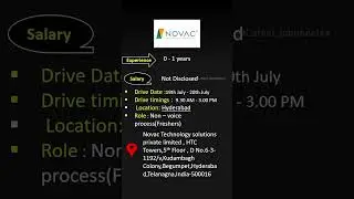 NOVAC TECHNOLOGY SOLUTIONS walkin(19th-21st July'25)both fresher & exp. can apply|#Latest_jobupdates