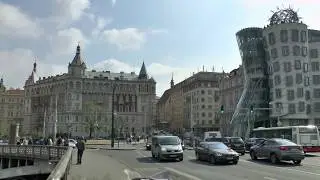 Prague Czech Republic. Dancing House and Jir&aacute;sek Bridge.