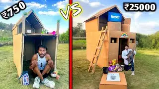 Overnight Survival Challenge || Low Budget Cardboard House Challenge ₹750 VS ₹25000 🏠 || Challenge