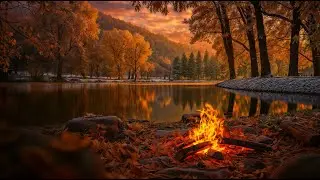 Calming Fall-Winter Campfire by the Frozen Lake ❄️✨ Peaceful Ambience