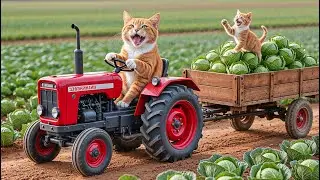 Mama Cat Falls When Harvests Cabbage, Kitten Drive Tractor Help Mother Like a Little Superhero 🐾🐱🚜