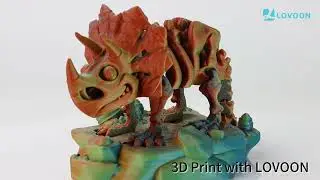 🦖 3D Printed Triceratops in Filament Lovoon Matte PLA &ndash; Orange, Green & Blue | Lovoon 3D Printing