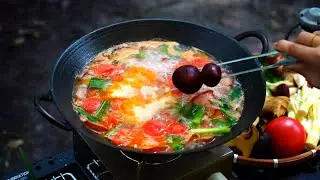 Primitive Camping by the Creek | Collecting Stones & Cooking Hot Pot
