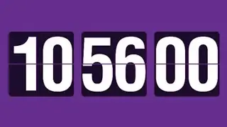 10 hours and 56 minutes flip clock timer countdown purple, black and white