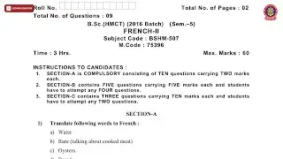 BSC HMCT 5TH SEM FRENCH 2ND MAY 2019 | PTU