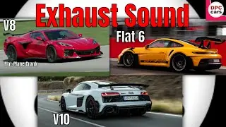 Exhaust Sound   Porsche 911 GT3 RS Flat 6 vs Corvette Z06 V8 vs Audi R8 V10