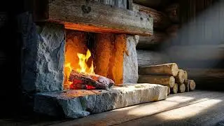 Rustic Stone Fireplace with Morning Light for Calm Start