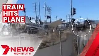 Police save pilot with seconds to spare as train crashes into plane in Los Angeles | 7NEWS