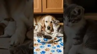 Kittens Join a Gentle Dog to Watch Over the Cozy Backyard Playtime #kittens #dogs #pets