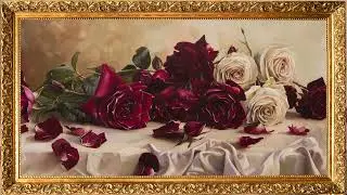 Elegant Red Rose Painting in Ornate Frame | Digital Frame TV | Classical Floral Art for Home Decor