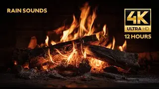 Rain Storm Outside, Cozy Fire Inside - Crackling Fireplace & Rain Sounds - 4K UHD